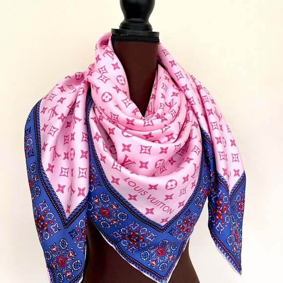Louis Vuitton Wrap Monogram Logo Oversize Square Barbie Pink Silk Scarf - Picture 3 of 15